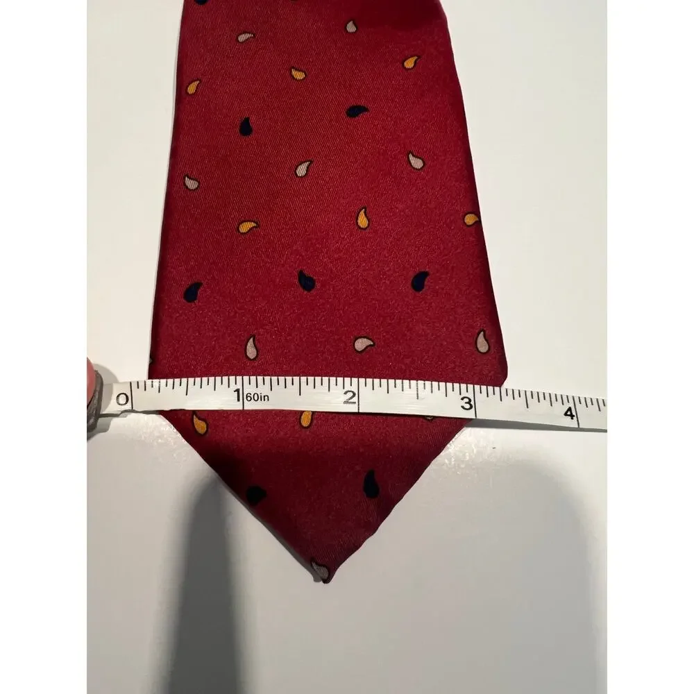 Henry Grethel Men's Silk Tie Red with Navy and Gold Tiny Paisley JL
